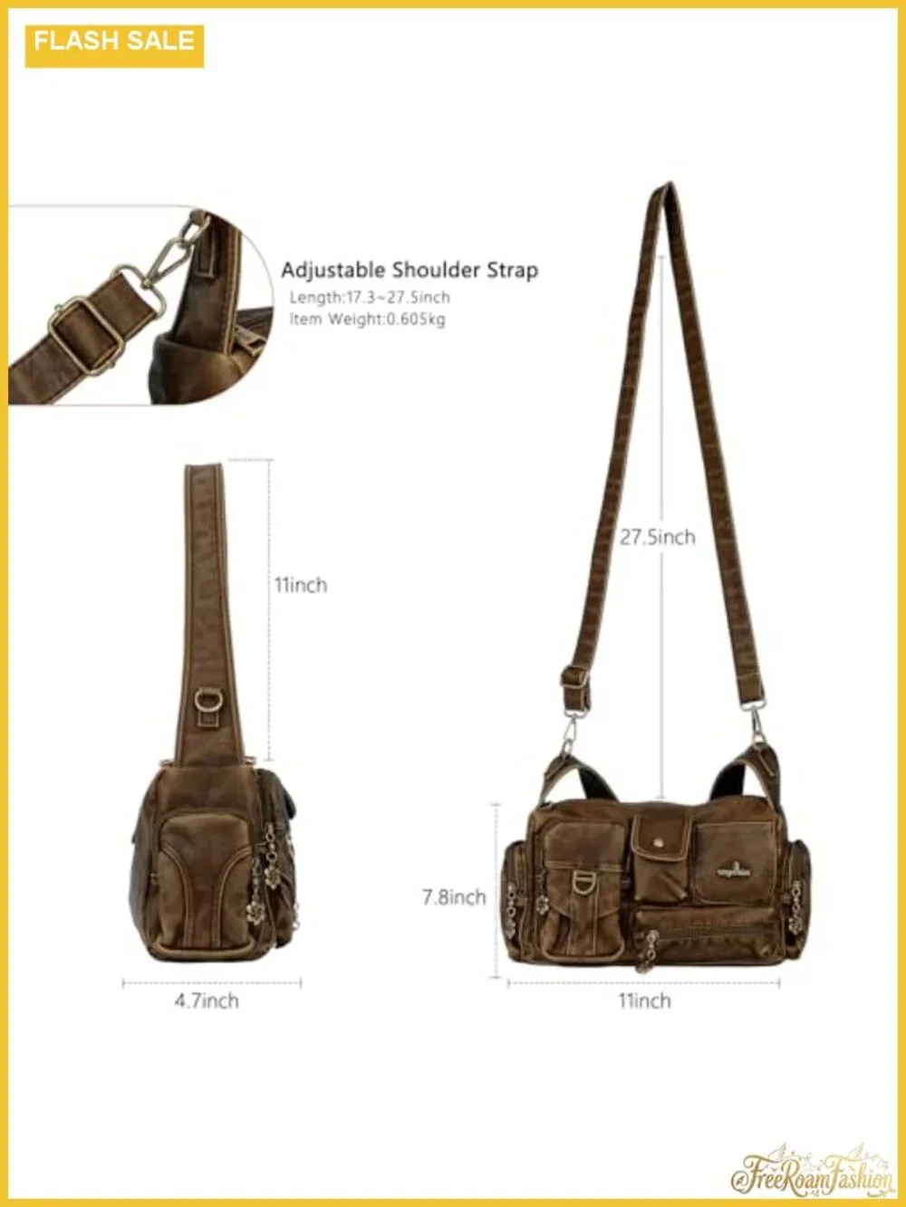 Vintage Hobo Shoulder Bag Women Crossbody Purse Faux Leather 7 Pockets